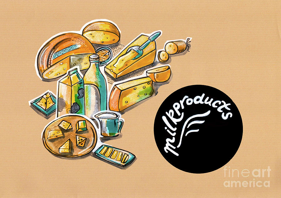Kitchen Illustration Of Menu Of Milk Products  Drawing by Ariadna De Raadt