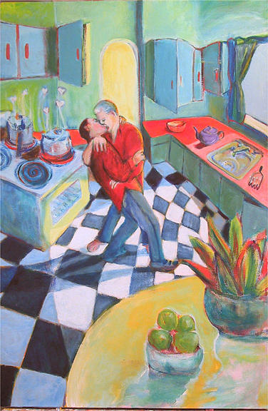 Gay Marriage Painting - Kitchen Kiss by Dominic Fetherston Gay Marriage Painting - Kitchen Kiss by Dominic Fetherston