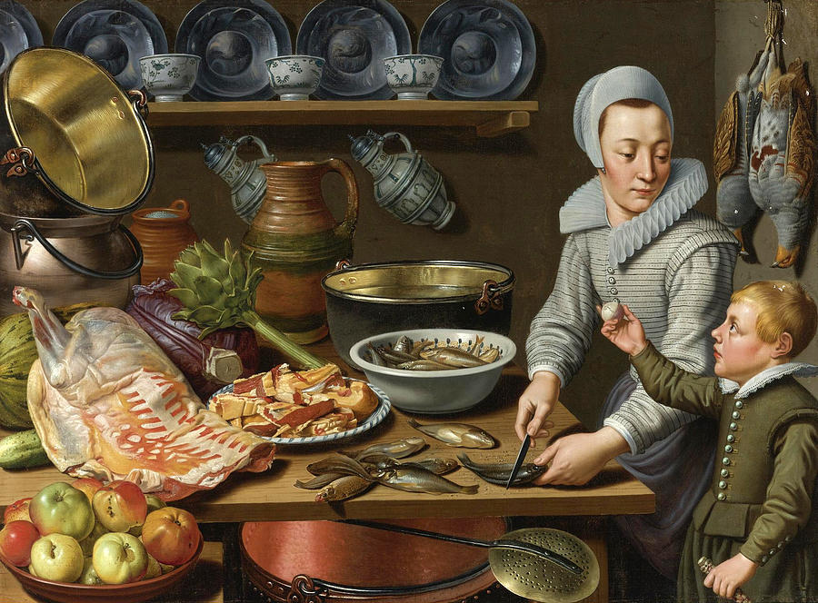 Kitchen Scene Painting by Floris van Schooten