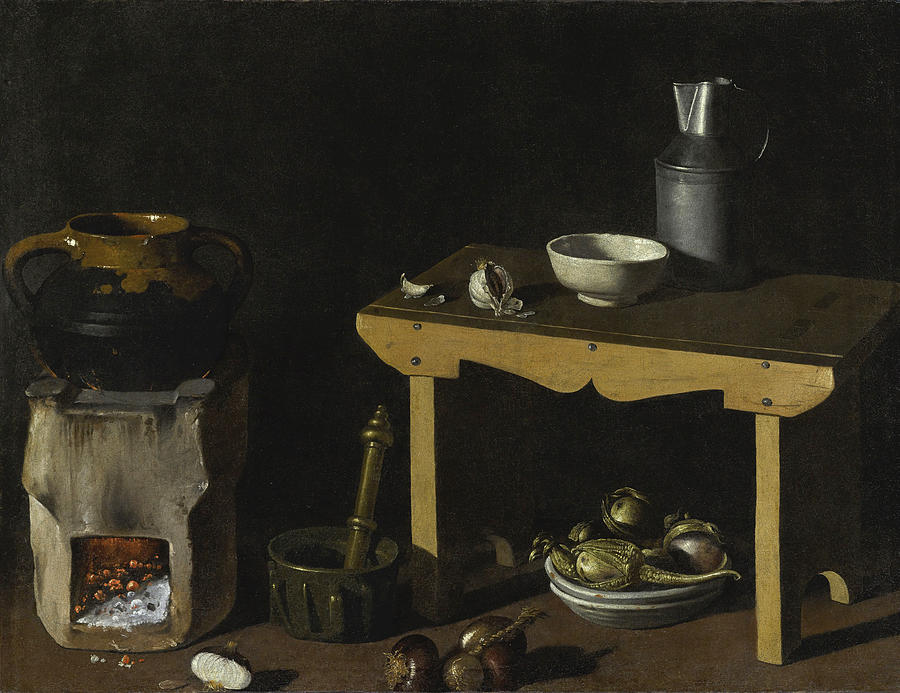 Kitchen Still Life Painting by Attributed to Diego Velazquez