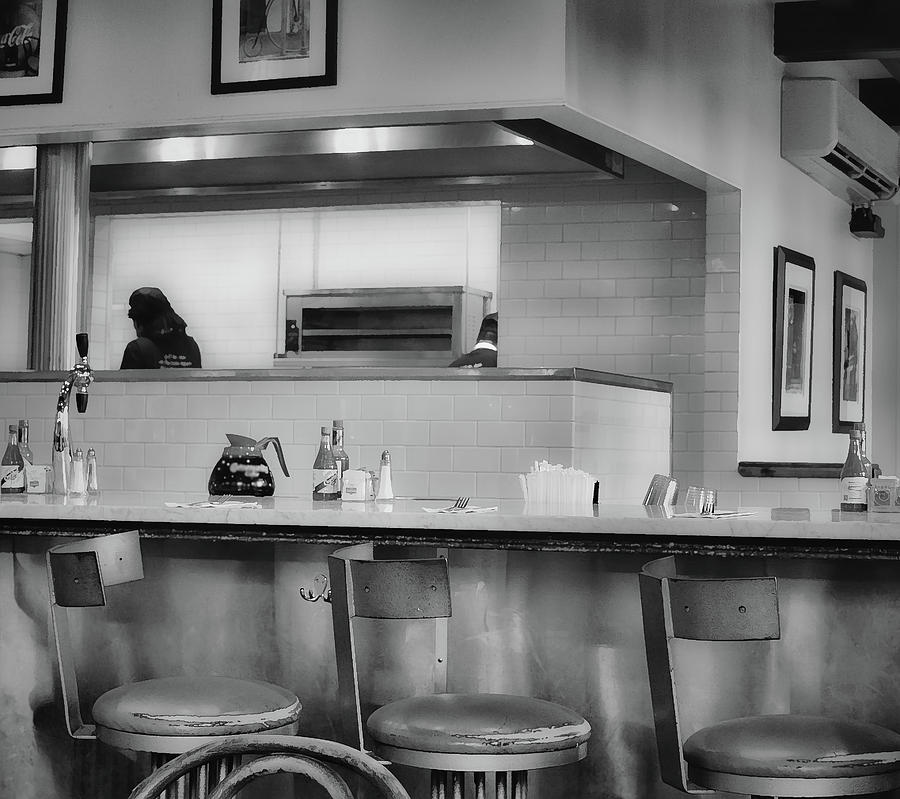 Kitchen View from a Table - French Quarter - New Orleans 1b - b/w Photograph by Greg Jackson
