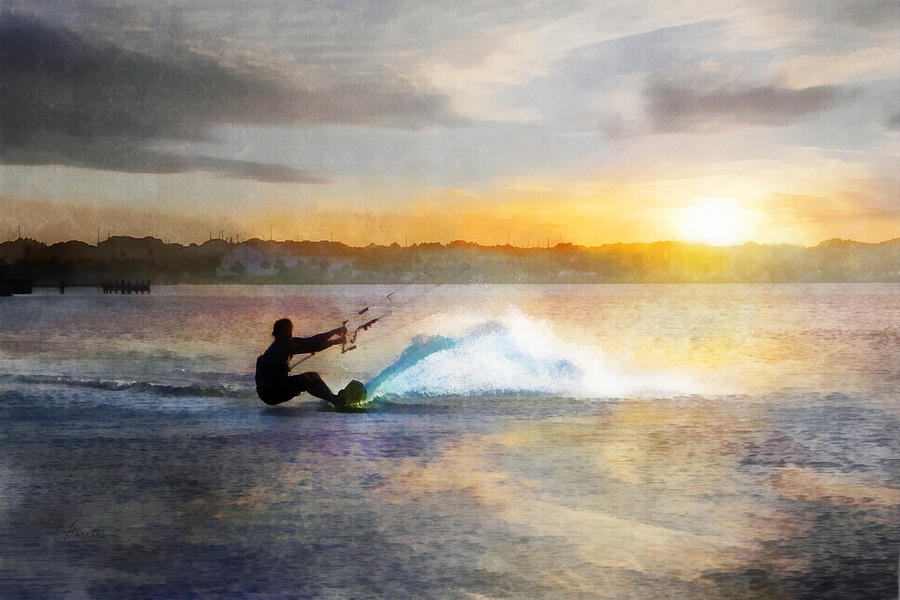 Kite Boarding at Sunset Digital Art by Frances Miller