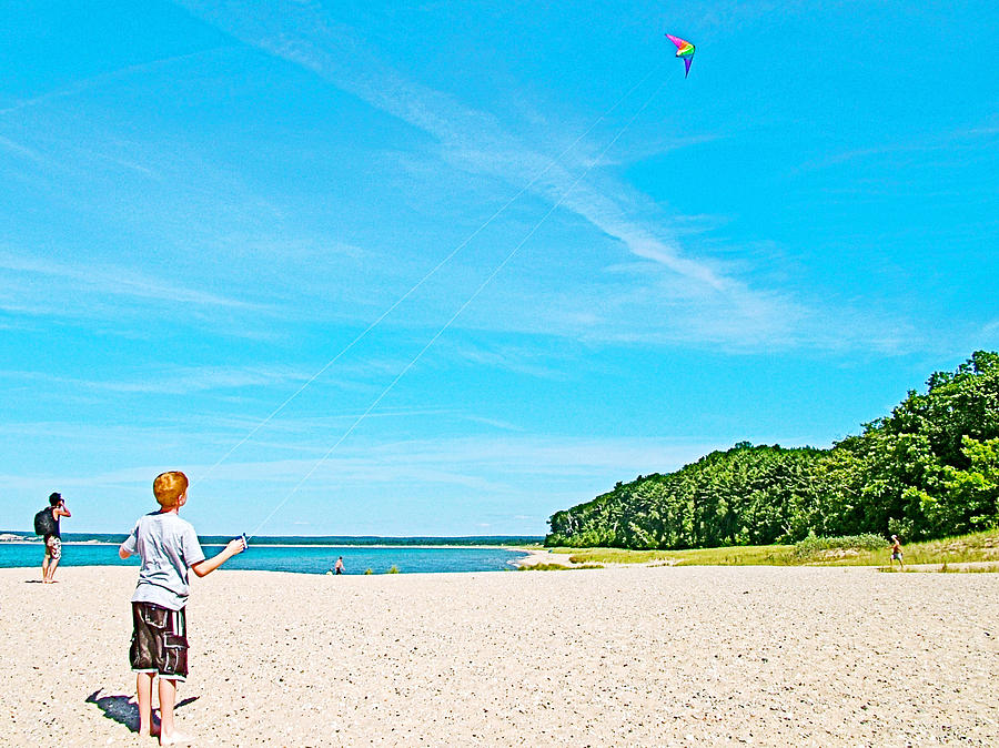 Kite Flying by Platte River Outlet in Sleeping Bear Dunes National Lakeshore-Michigan Photograph by Ruth Hager