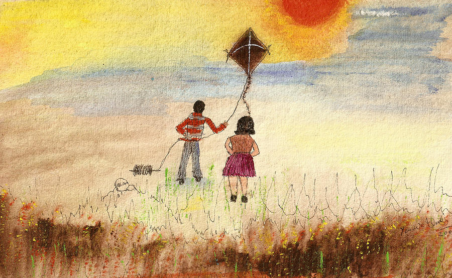 Kite Painting - Kite Play by Umesh U V