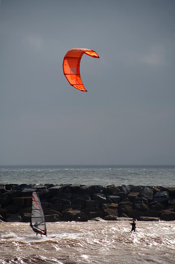 Kite Surfer and Wind Surfer Photograph by Chris Day