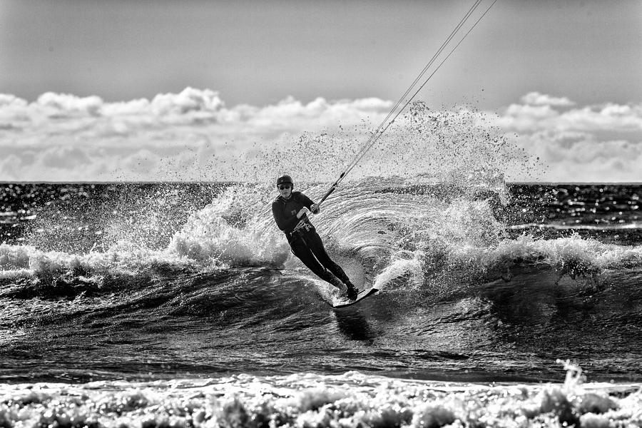 Sports Photograph - Kite Surfer in monochrome  #1 by Russ Dixon