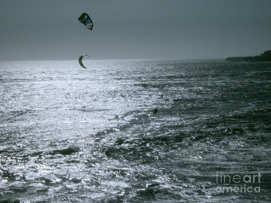 Landscape Photograph - Santa Cruz, CA. Kite Surfers by Rick Maxwell