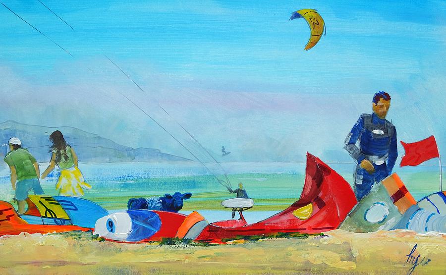 Kite surfing at Exmouth Mixed Media by Mike Jory