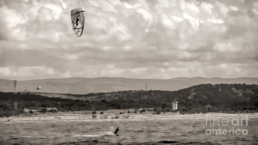 Kite Surfing in Morocco Yes, Atlantic Seacoast Essaouira Sepia Photograph by Chuck Kuhn