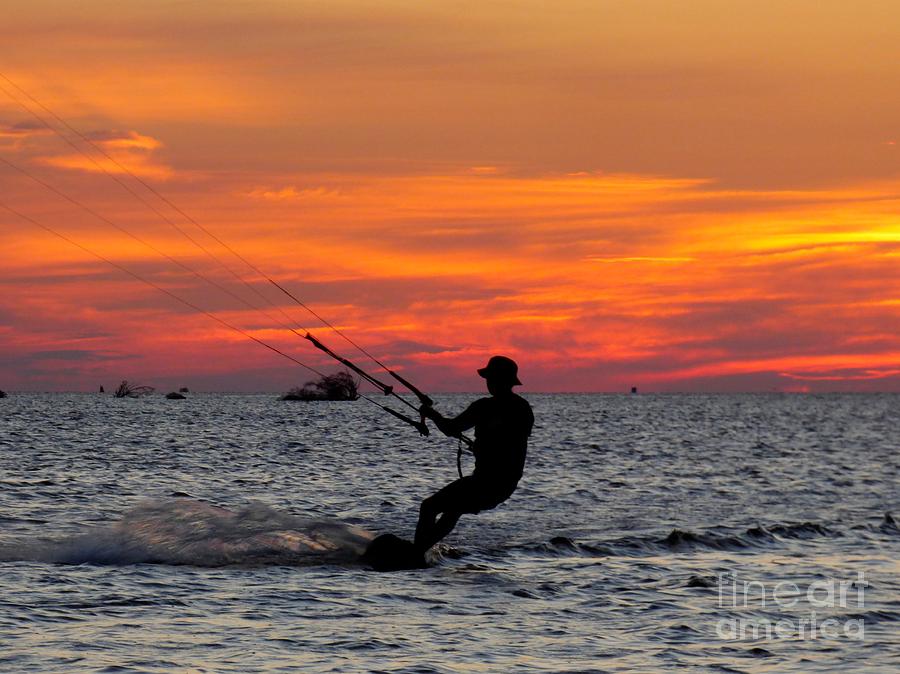 Kiteboarding at Sunset  Photograph by Jean Wright