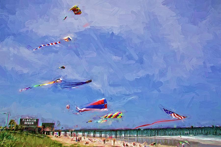 Kites At The Flagler Beach Pier Photograph by Alice Gipson