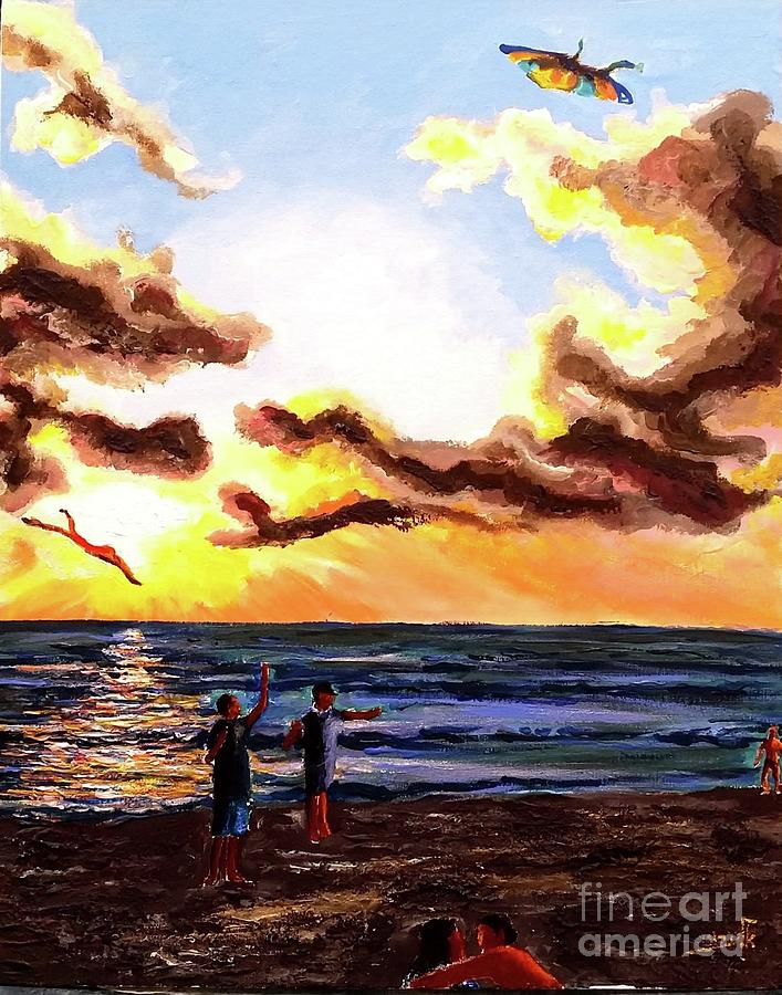 Kites in the sunset  2  Painting by Eli Gross