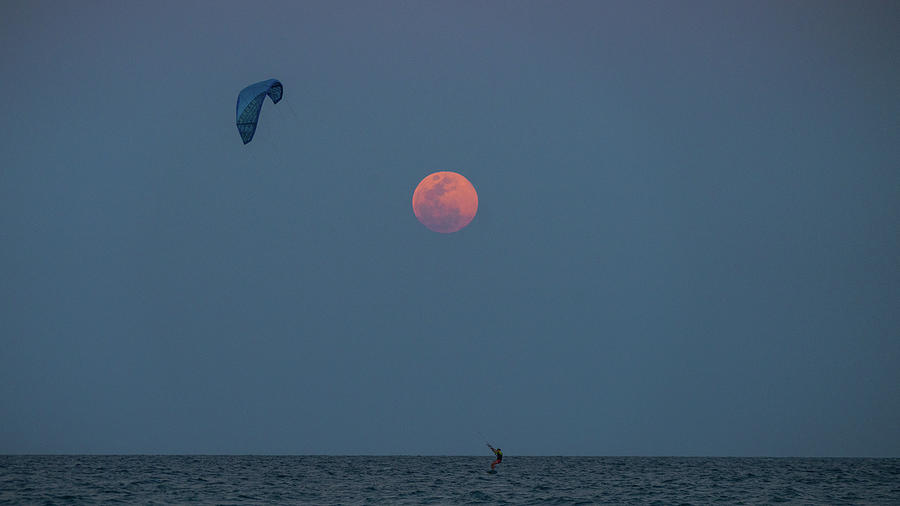 Kitesurfer Moon Delray Beach Florida Photograph by Lawrence S Richardson Jr