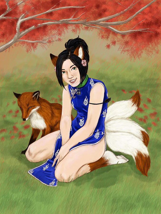 Kitsune Girl Digital Art by Brandy Woods
