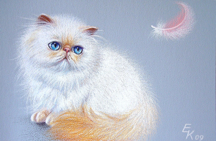 Kitten and feather 2 Drawing by Elena Kolotusha