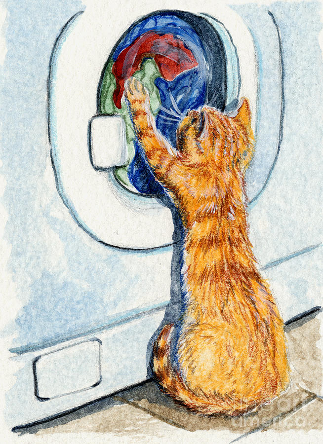 Kitten and Washing machine 204 Painting by Svetlana Ledneva-Schukina