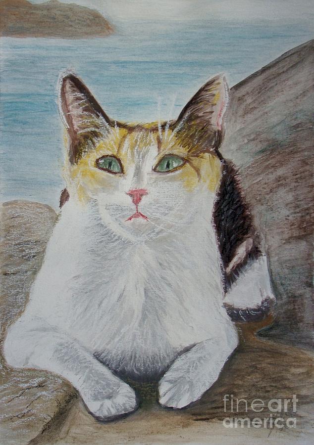 Kitten in Greece Painting by Cybele Chaves
