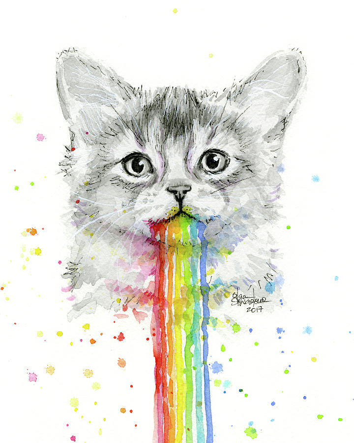 Cat Painting - Kitten Puking Rainbows by Olga Shvartsur