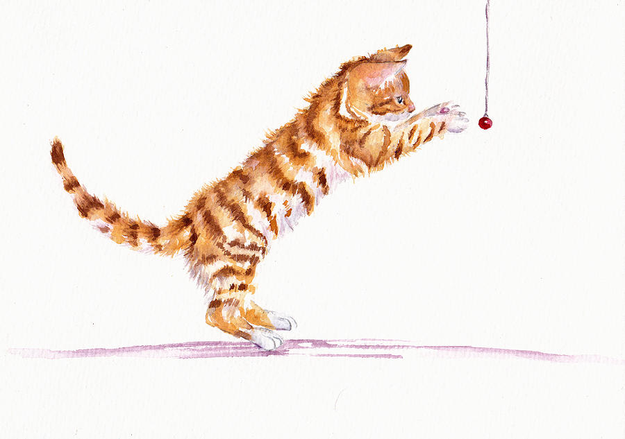 Kitten Teasing Painting by Debra Hall