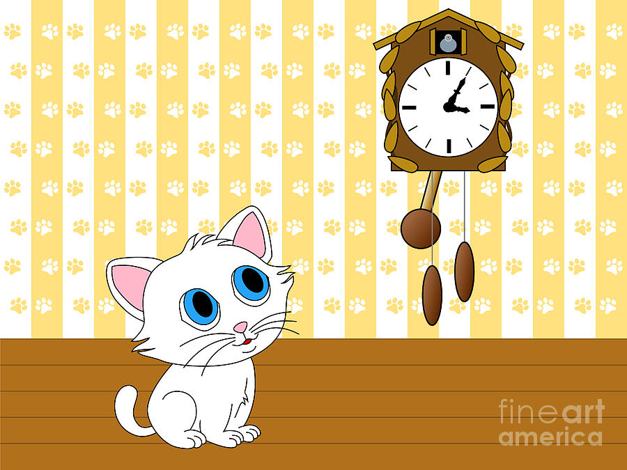 Kitten watching cuckoo clock Digital Art by Miroslav Nemecek Pixels