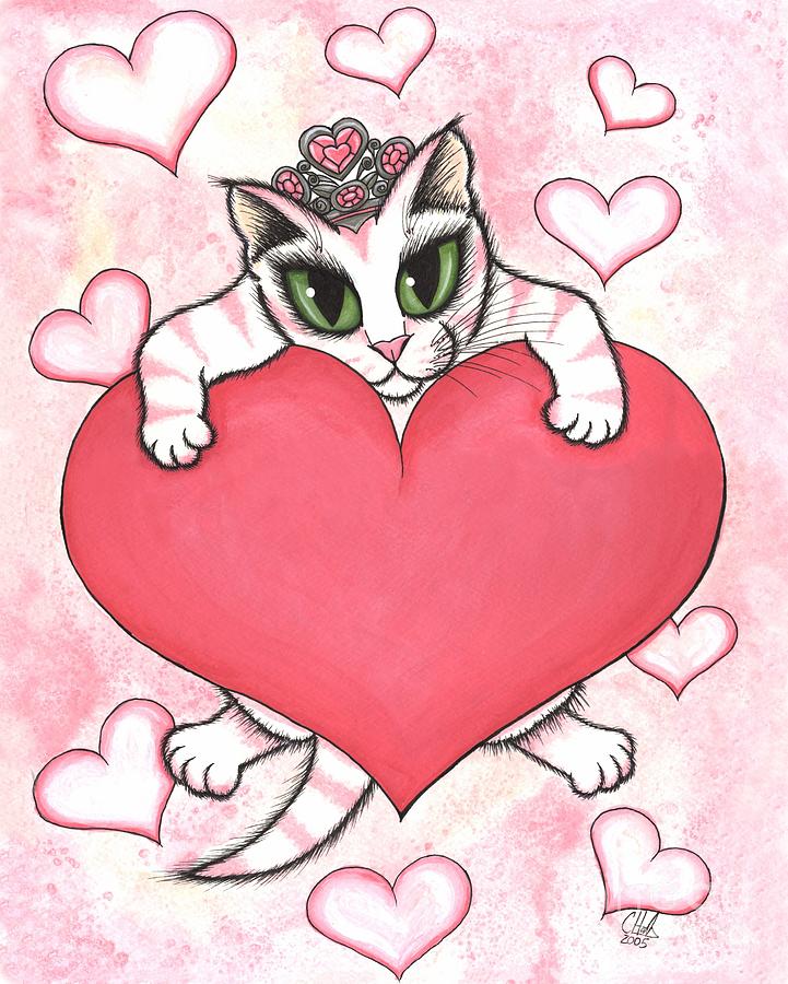 Kitten With Heart Painting by Carrie Hawks