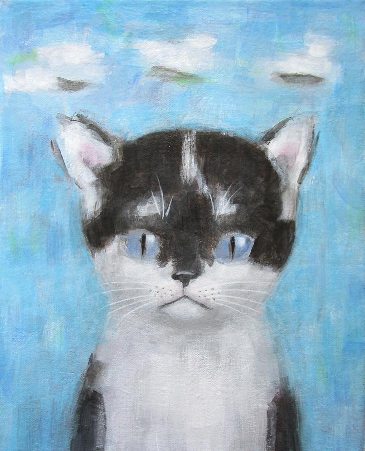 Kitten with Three Clouds Painting by Kazumi Whitemoon