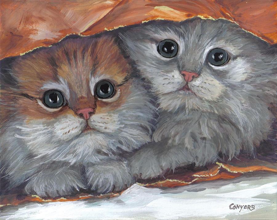 Animal Painting - Kittens in paper-sack by Peggy Conyers