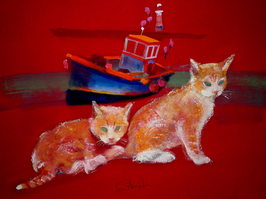 Kittens On The Beach Painting by Charles Stuart