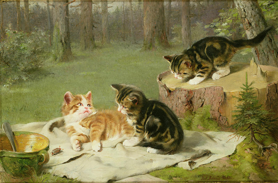 Cat Painting - Kittens Playing by Ewald Honnef