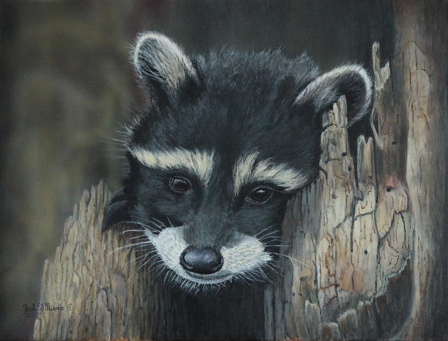 Kit...The baby raccoon Painting by Bob Williams