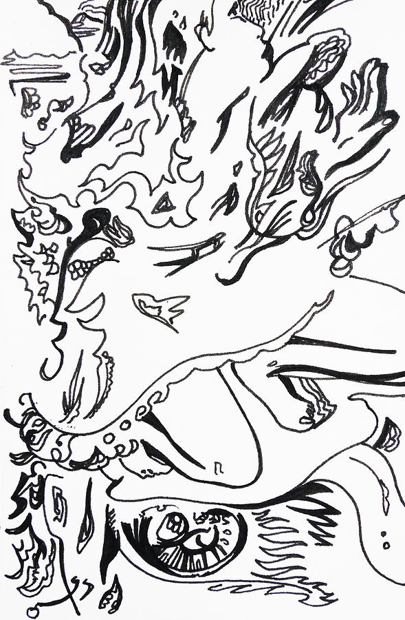 Pen Drawing - Kitties Kiss by Joseph Demaree Pen Drawing - Kitties Kiss by Joseph Demaree