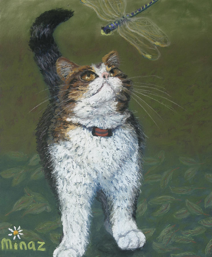 Kitty and her Dragonfly Painting by Minaz Jantz