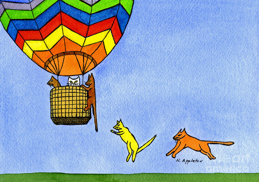 Kitty Balloon Ride Painting by Norma Appleton