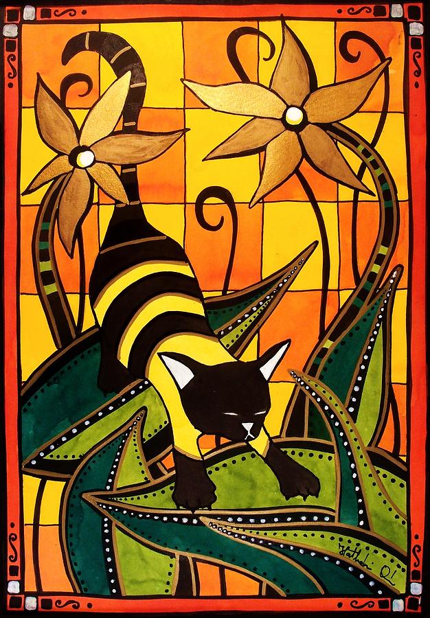 Kitty Bee - Cat Art by Dora Hathazi Mendes Painting by Dora Hathazi Mendes
