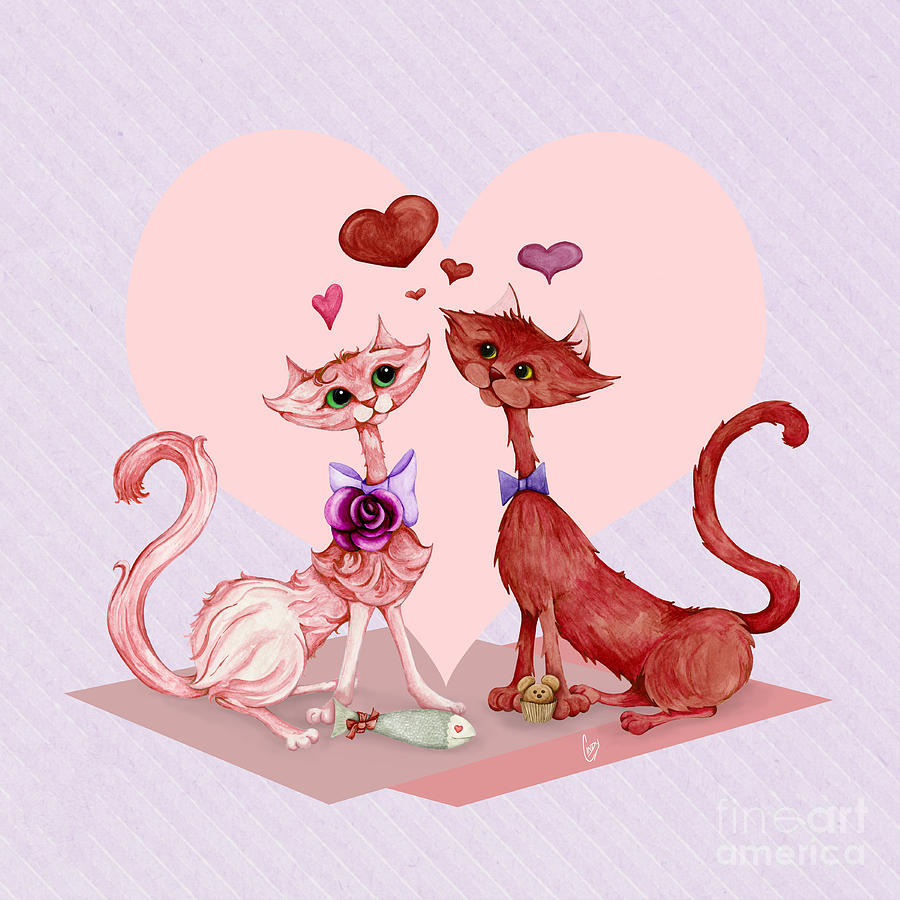 Valentines Day Painting - Kitty cat love by Cindy Garber Iverson