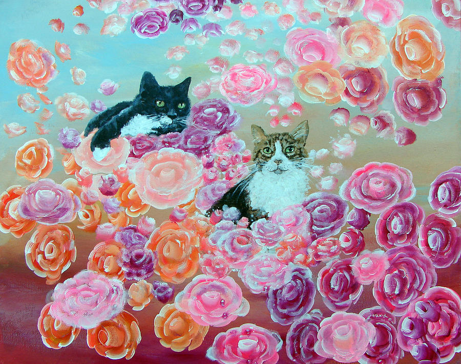 Kitty Cats and Roses  Painting by Ashleigh Dyan Bayer
