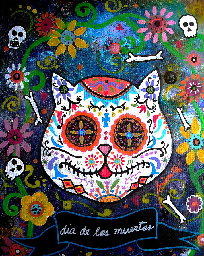 Kitty Day Of The Dead Painting by Pristine Cartera Turkus