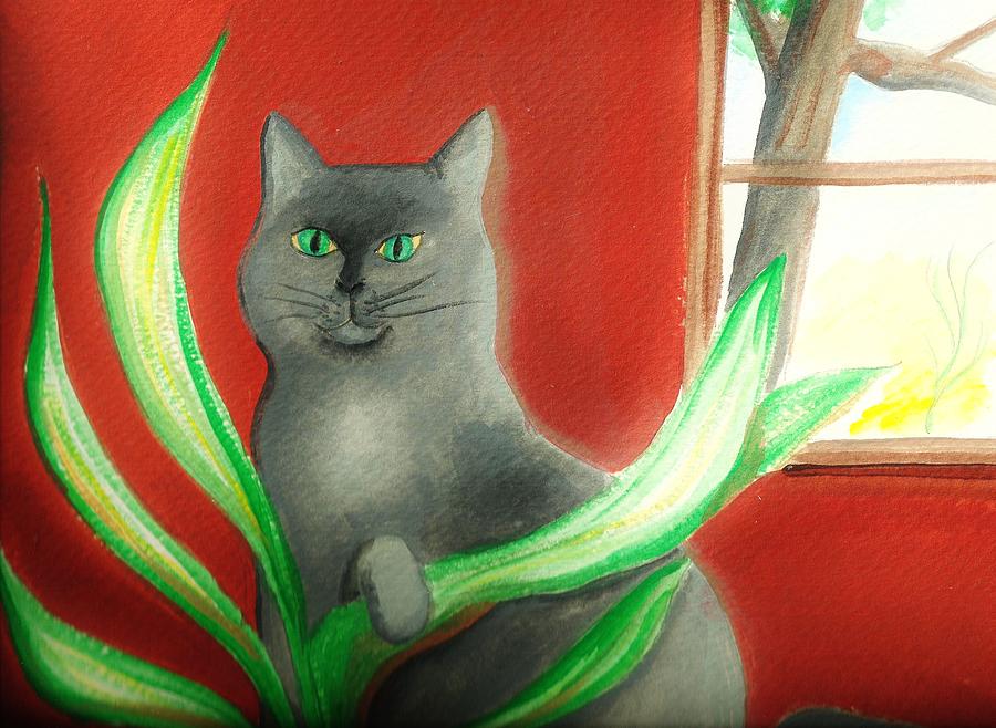 Kitty In The Plants Painting by Denise F Fulmer