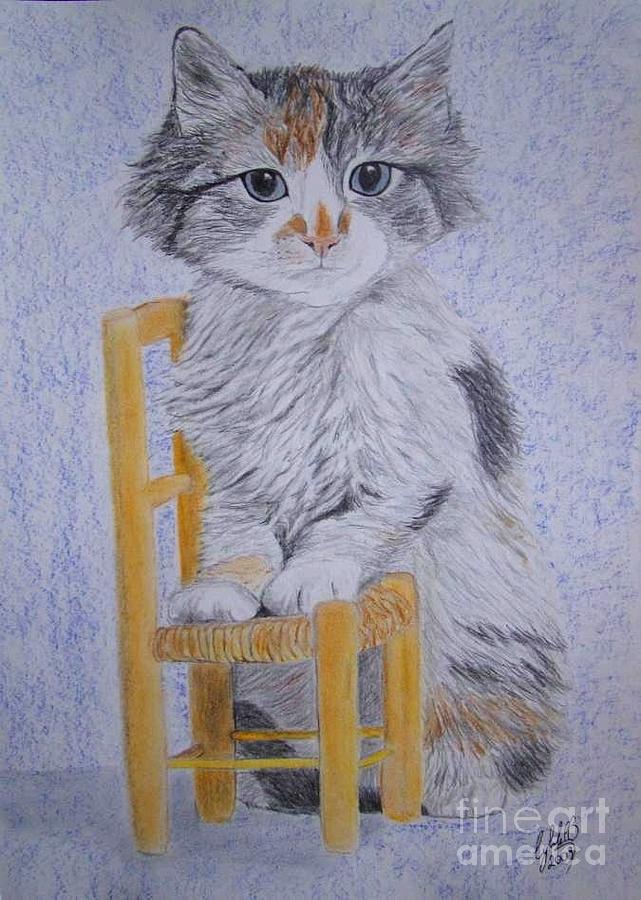 Kitty with chair Drawing by Cybele Chaves