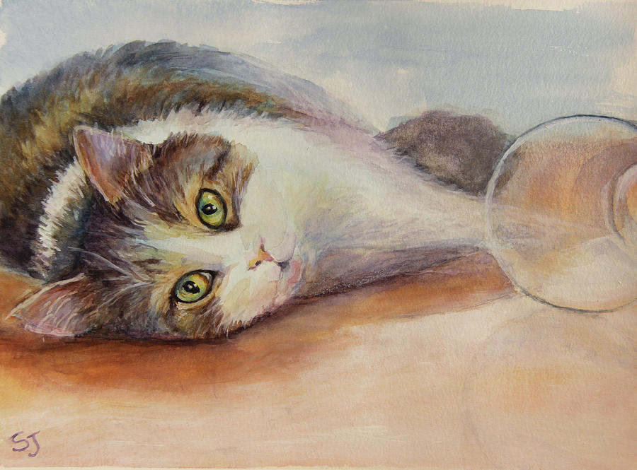 Kitty Painting - Kitty with Spilled Milk by Susan Jenkins Kitty Painting - Kitty with Spilled Milk by Susan Jenkins