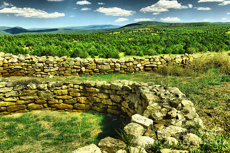 Kiva and view Pecos ruins New Mexico Photograph by Jeff Swan