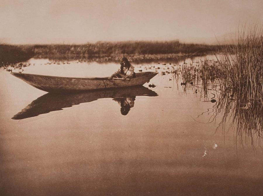 Feather Painting - Klamath Lake Marshes , Native American by Edward Sheriff Curtis, 1868 - 1952 by Celestial Images