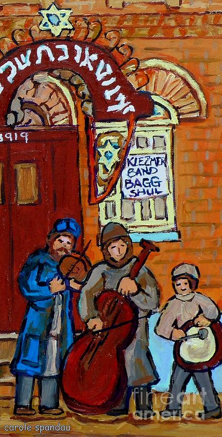 Klezmer Band Live Performance At Bagg Synagogue Montreal Street Scene Jewish Art Carole Spandau      Painting by Carole Spandau