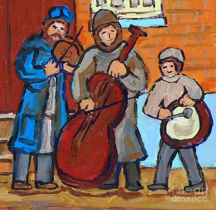 Klezmer Band Three Musicians Street Performance Montreal Street Scene Jewish Art Carole Spandau      Painting by Carole Spandau