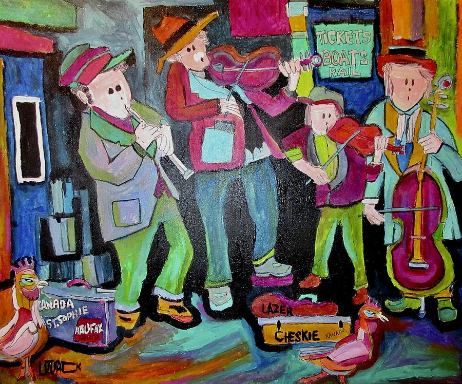 Klezmer Playing For Tickets Painting by Michael Litvack