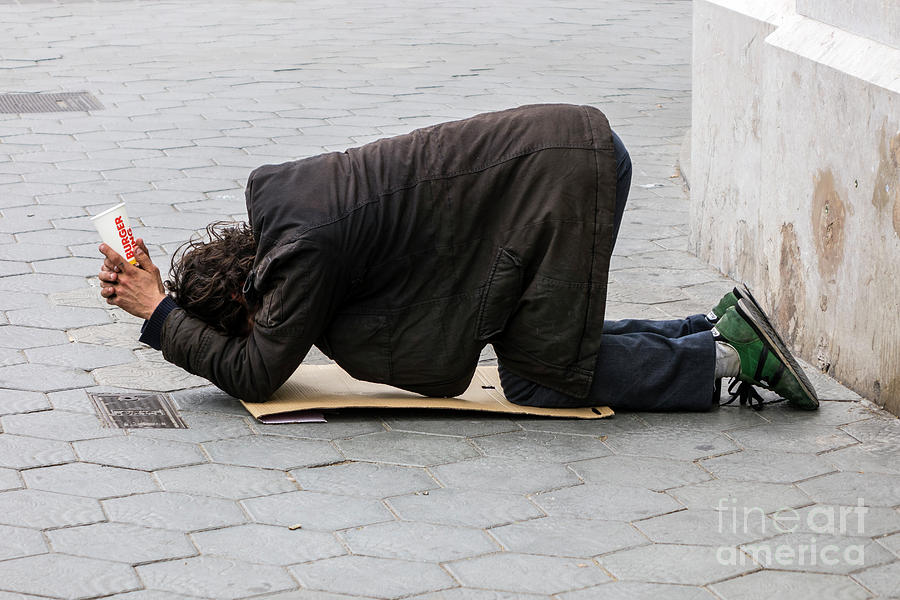 Kneeling Barcelona Street Beggar Photograph