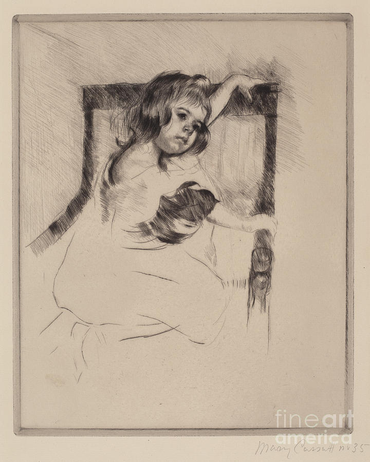 Kneeling In An Armchair Drawing by Mary Cassatt