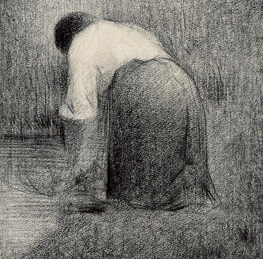 Georges Pierre Seurat Drawing - Kneeling Woman by Georges Pierre Seurat