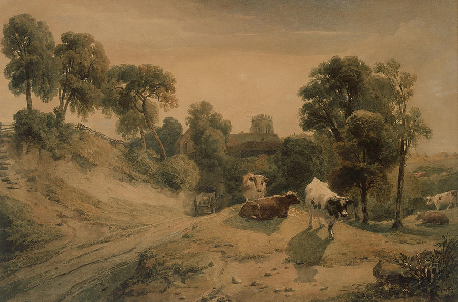 Cow Painting - Kneeton on the Hill by Peter de Wint