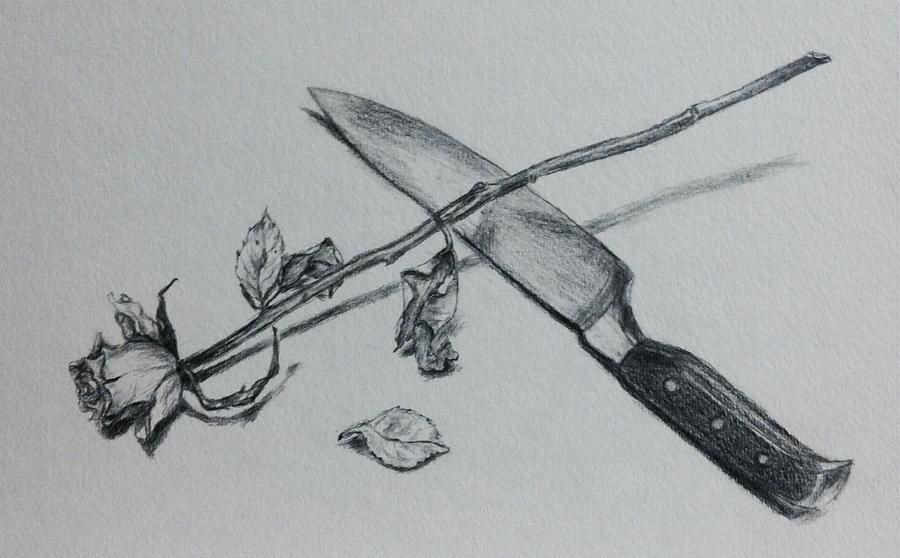Knife and rose Drawing by Hae Kim